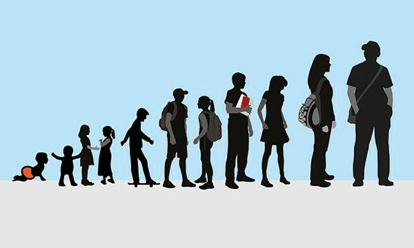 Silhouettes of human figures from baby to teenager, illustrating the transition from adult to children’s services