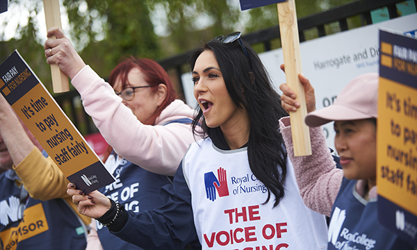 Photo of nurses striking at Harrogate District Hospital in Yorkshire in May