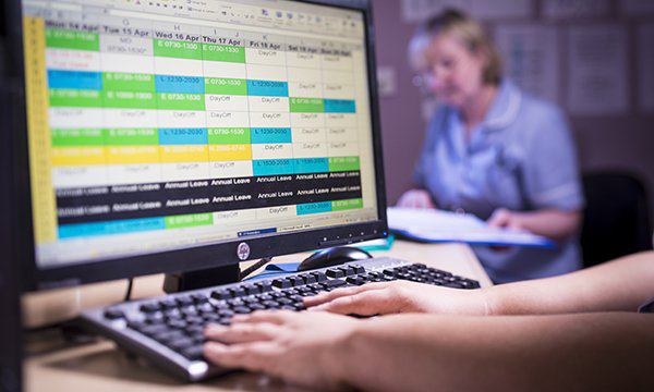 Photo of nurse staffing rota on ward computer