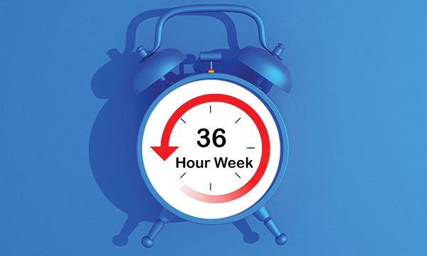 Nurses see reduction of hours in working week: clock face showing 36-hour week