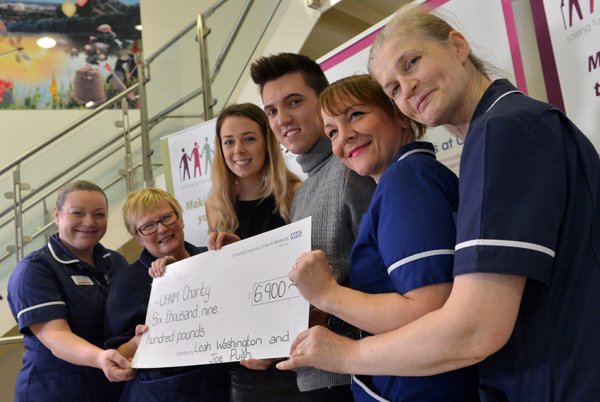Taken at the Royal Stoke University Hospital Children's Atrium is Leah and Joe with (left to right) deputy sister Vicky Vincent, sister Paula Blurton, sister Teresa Wilson and junior sister Jo Charles. Picture credit: The Stoke Sentinel