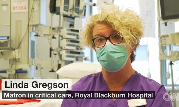 ICU matron Linda Gregson is pictured during her interview with US tv channel CNN