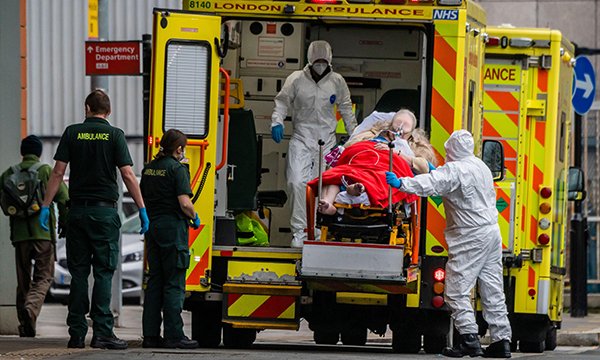 A patient arrives via ambulance at the Royal London Hospital