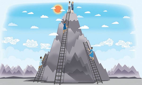 Illustration showing nurses climbing ladders, representing career progression