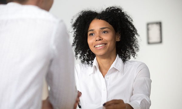 A woman taking part in an interview. A good impression may have an impact on your future