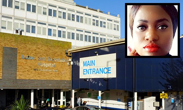 Luton and Dunstable University Hospital and (inset) Mary Agyeiwaa Agyapong