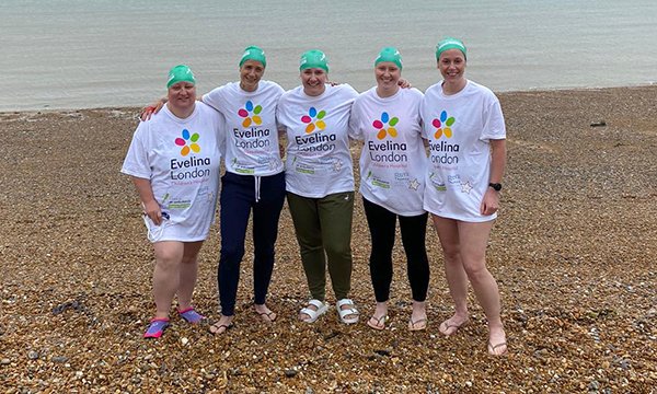 Some of the ten-strong nurse members of the Evelina London Children’s Hospital swim team who are taking up the challenge in early September, with (left to right) Paula, Hannah, Emily, Emma and George