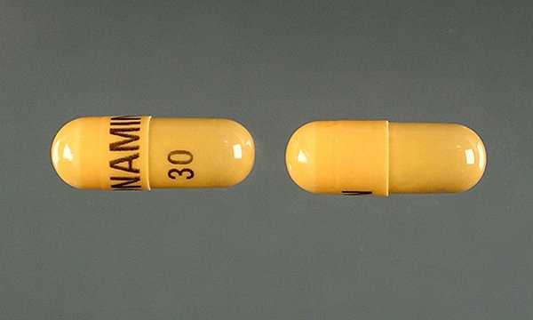 Close-up photograph of phentermine capsules