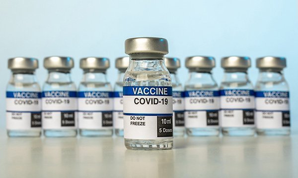 Picture shows vials of COVID-19 vaccine