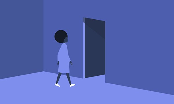 Illustration shows nurse walking towards an exit – as nurses respond to NMC report about increasing numbers leaving profession 