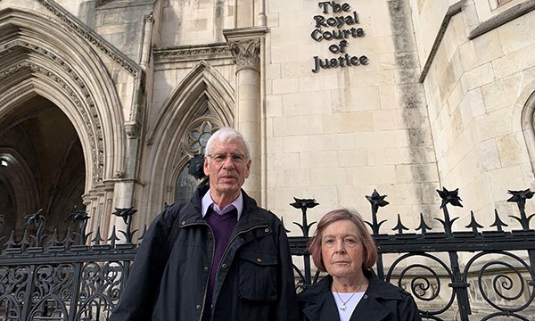 Sally Mays parents Andy and Angela Mays outside the High Court in London