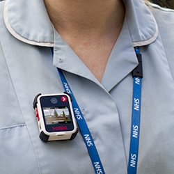 Picture shows a nurse wearing a body camera