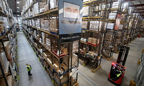 NHS procurement warehouse where supplies of PPE are stored