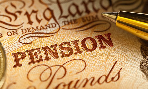 Image of a bank note with the word 'pension' superimposed on it