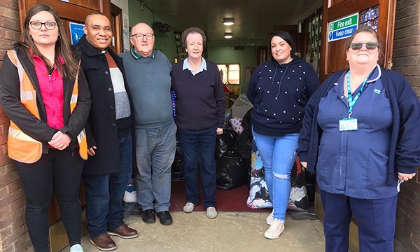 Nurse Deborah Edwards (right) at a church in Doncaster where donations are being collected to send to Ukrainian refugees fleeing to Poland. Also pictured (L-R) Sandra Walczak, Father Njoku (priest), John Carberry (parish chairman), Sandra Leach (community hall manager) and a volunteer
