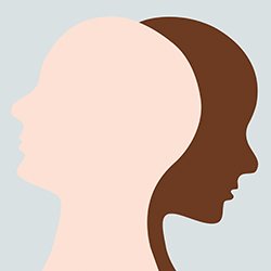 Illustration of two faces on silhouette, one black, one white