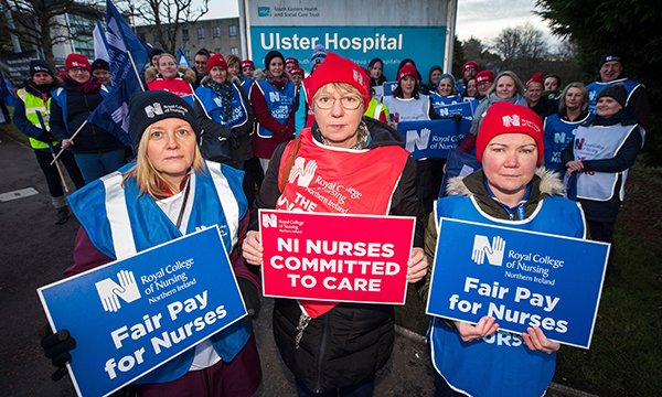 Nurses on a picket line at Ulster Hospital in January 2020, when RCN members staged a second 12-hour walkout as part of a dispute over pay parity and safe staffing