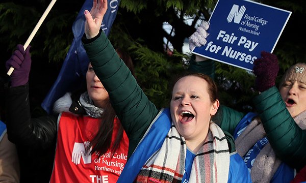 Nurses outside Ulster Hospital during Northern Ireland's 2019-20 pay strikes