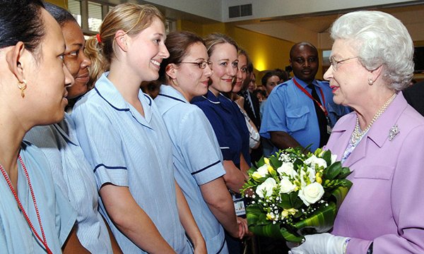 The Queen with nurses at the Royal London Hospital in the aftermath of the 2005 London terrorist attacks