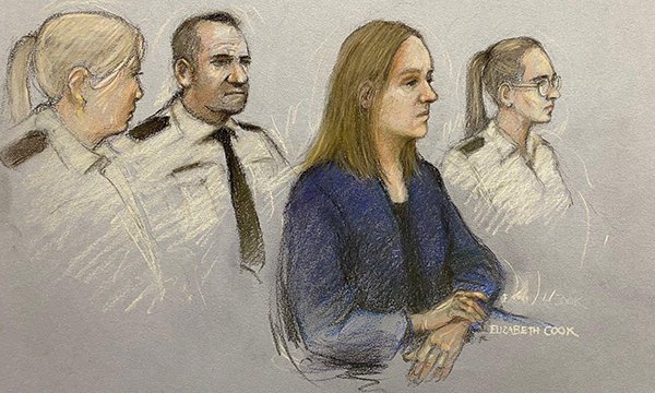 Court sketch of Lucy Letby in Manchester Crown Court