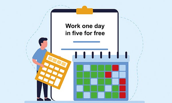 Illustration of working one day for free a week