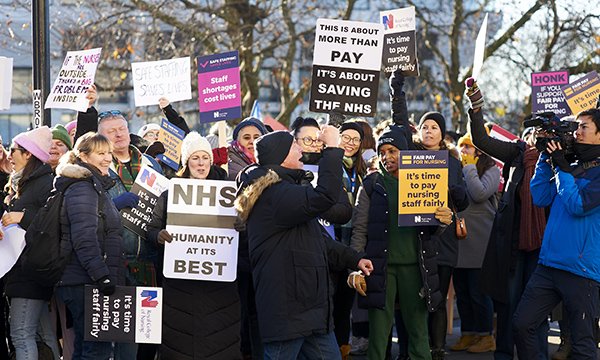 Nurses picketing outside St Thomas’ Hospital in London in December 2021
