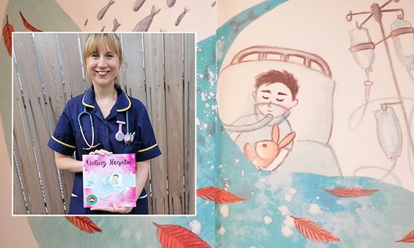 Critical care nurse Phoebe Coghlan (inset) with her children’s poetry book, Visiting Hospital, illustrated by Kseniya Shagiev