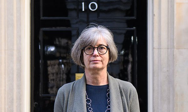 Patricia Marquis, RCN director for England, outside Downing Street after submitting a petition signed by 100,000 people calling for fairer pay