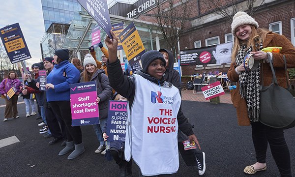 Nurses striking in Manchester this month. RCN members outside of Scotland are still awaiting satisfactory progress on pay