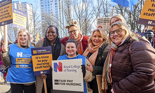 RCN general secretary Pat Cullen (third from right) with nurses on the picket line outside St James Hospital in Leeds in December.