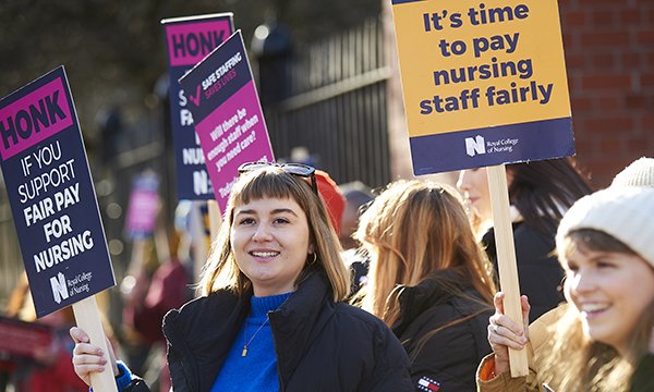 Nurses on the picket line at Newcastle Royal Infirmary, striking for better pay and working conditions