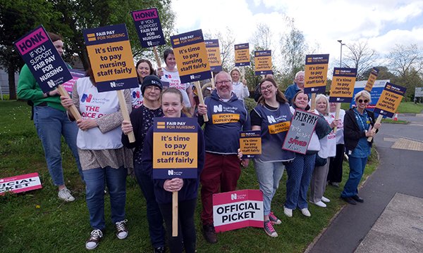 Striking nurses on picket lines on Monday in Exeter