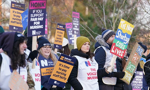RCN members on the picket line outside the Norfolk and Norwich University Hospital, Norwich: there is anger at the pay deal disparity between nurses and other public sector staff