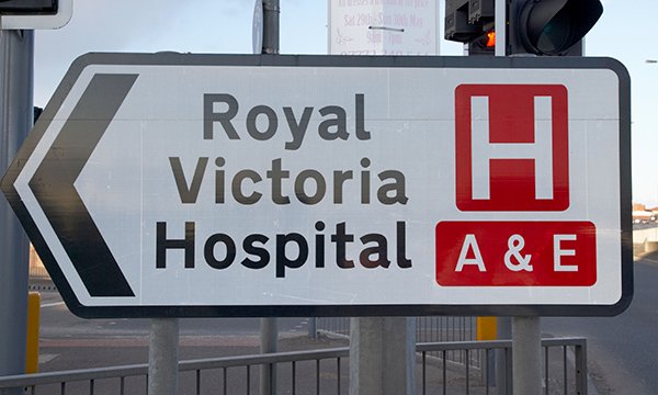 Signpost for the Royal Victoria Hospital’s emergency department
