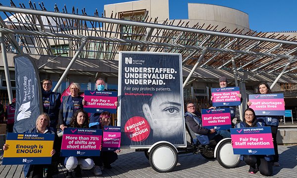 RCN Scotland members protesting over pay and staffing