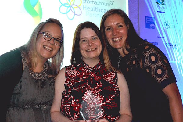 Liz Watson (centre) was named multiple sclerosis specialist nurse of the year at the first ever MS awards.