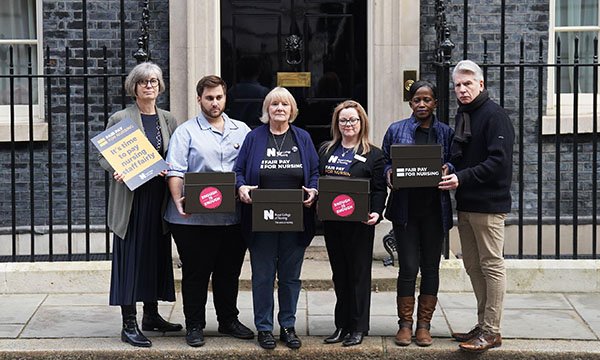 A petition signed by 100,000 members of the public, nursing staff and patients is delivered to 10 Downing Street