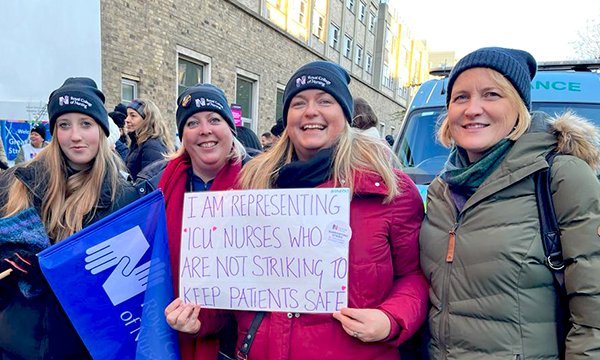 Nurses and their representatives on the picket line outside Great Ormond Street Hospital, London