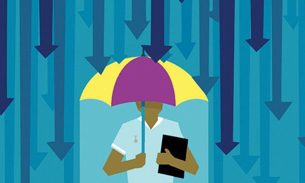 Image of a nurse standing under an umbrella while it rains