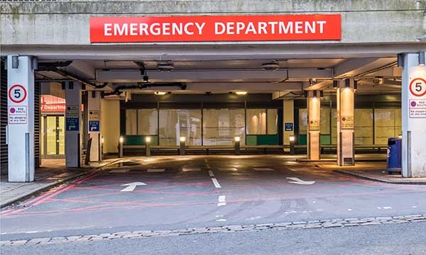 Picture shows the entrance to an emergency department. People with symptoms of strokes or heart attacks are staying away from emergency departments due to fears of COVID-19 or to avoid straining NHS.
