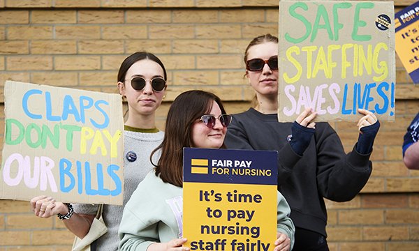 Nurses on strike in Leeds on Monday 