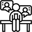Stay connected icon, showing s person sitting on a bench with speech bubbles around their head