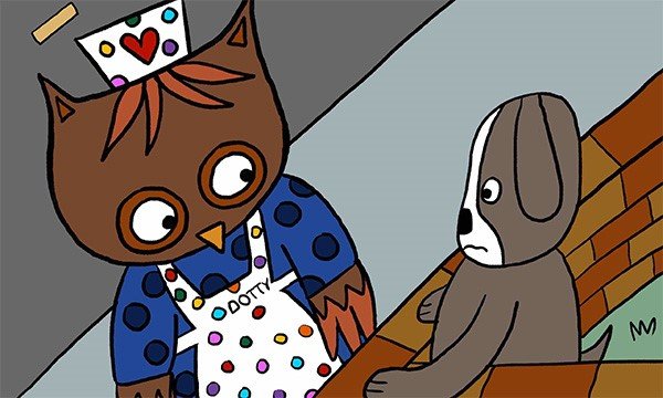Picture shows nurse Dotty the owl and Dave the dog, characters in a picture book created by staff nurse Molly Watts, who hopes it will help parents calm their children’s anxiety about the coronavirus.