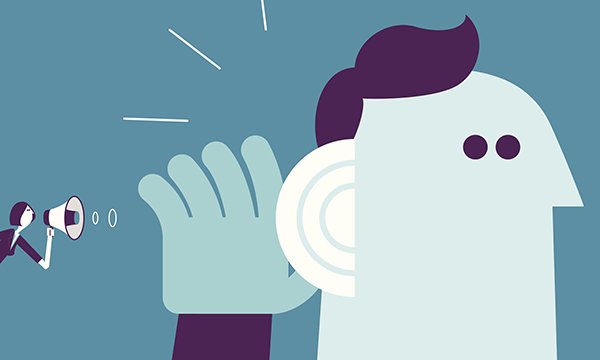 Illustration shows person using megaphone to try to get message across to someone who may not be listening