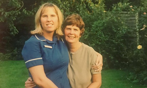 Picture shows Alison Woods with her mother. She describes her contrasting feelings as a nurse and a daughter when called to her mother’s bedside as she lay dying.