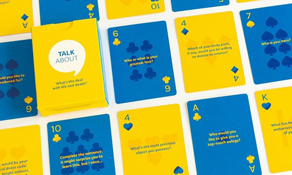 Picture shows playing cards created by the charity Marie Curie to help broach the subject of death and dying. Early and open conversations with patients and their families can make a huge difference to the end of life experience.