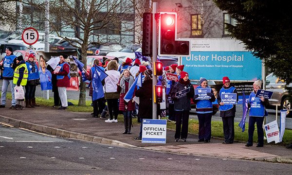 striking nurses and other NHS staff outside the Ulster Hospital