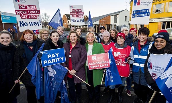 RCN Northern Ireland director, Pat Cullen, with striking members on a picket line in Belfast