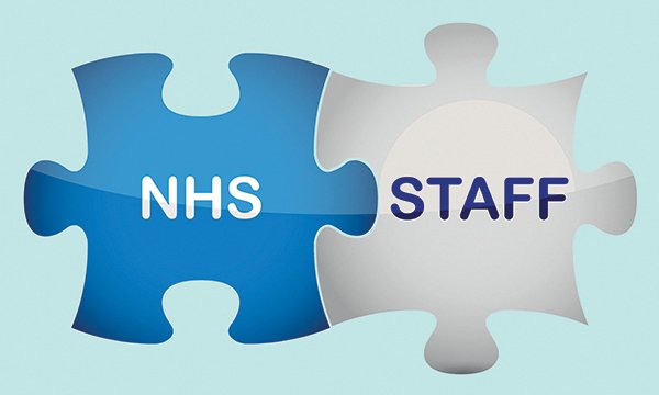 Image of two jigsaw pieces, one labelled NHS and the other Staff.
