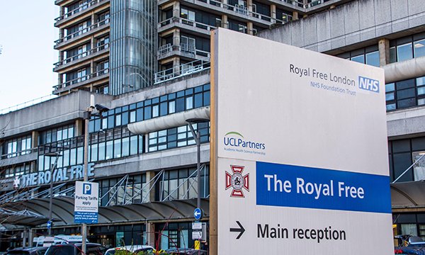 Entrance to Royal Free Hospital in London, where ICU staff have complained about staffing and burnout